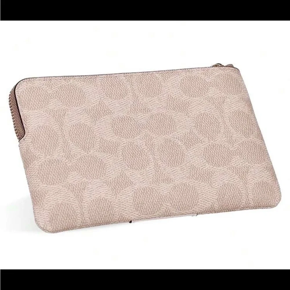 COACH. 3 Piece: Canvas & Leather Corner Zip Wristlet & Free Gift Box & Stickers. - Picture 5 of 16